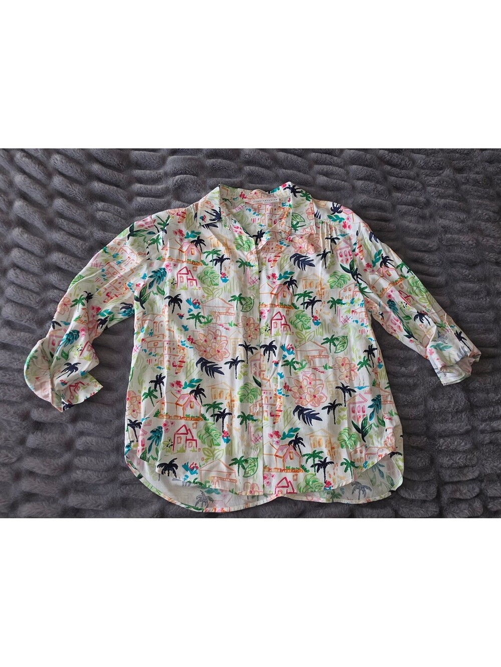 Printed Button Front Long Sleeve Blouse Top